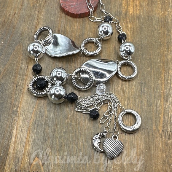 LONG SILVER STATEMENT BIG BALL TASSEL NECKLACE PENDANTS - Picture 5 of 5